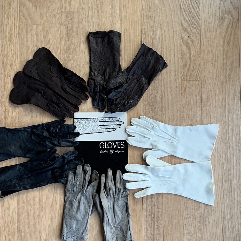 Elegant Vintage Black, Gray, and White Gloves Set